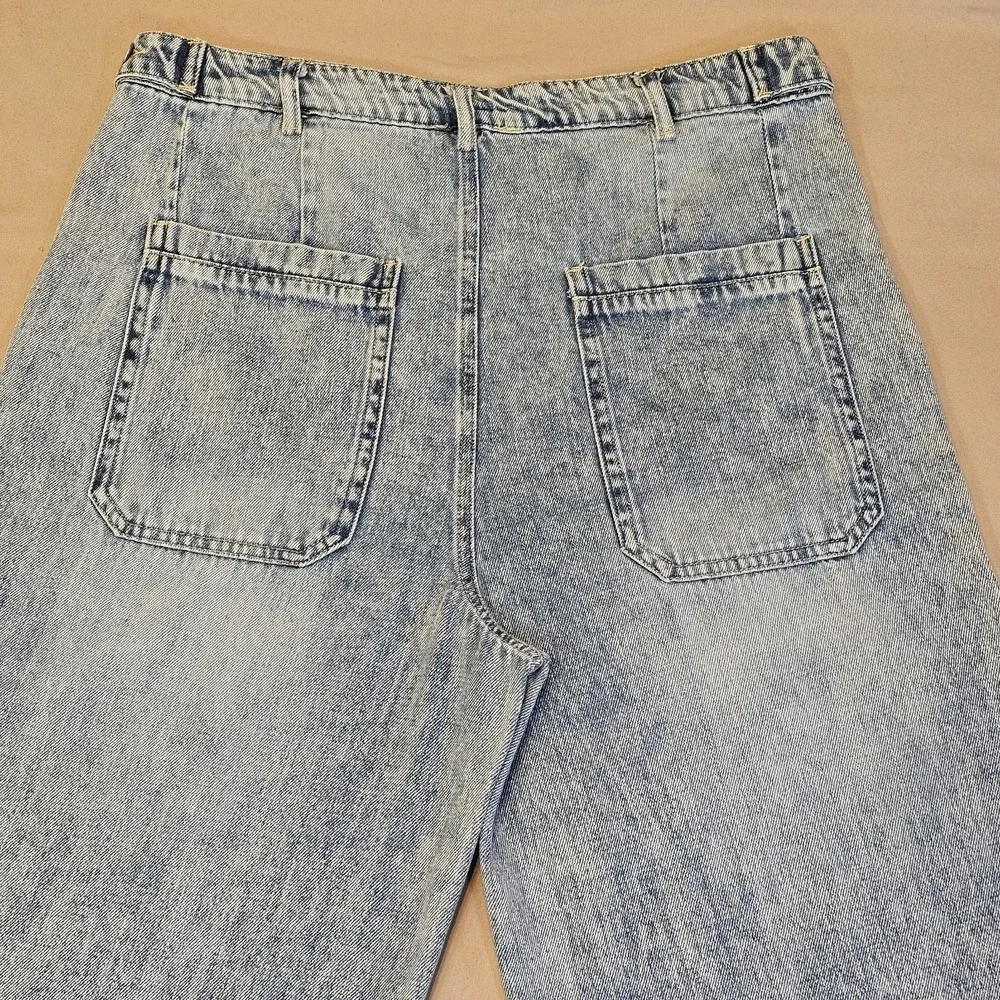 Bibi Wide Leg Light Wash Womens Jeans Button Fly High-Rise Large/‎ Waist 32